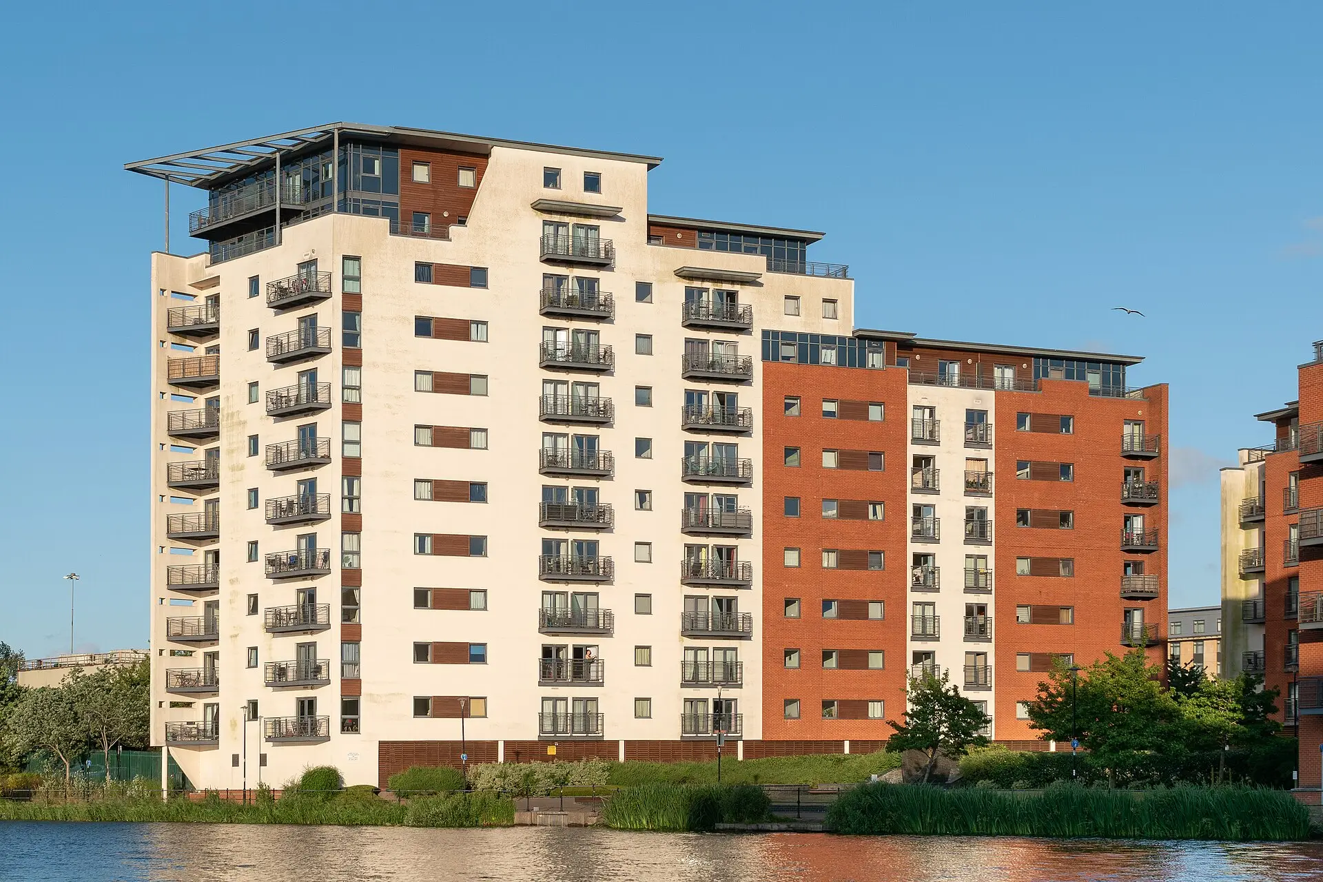 Apartment towers beside water